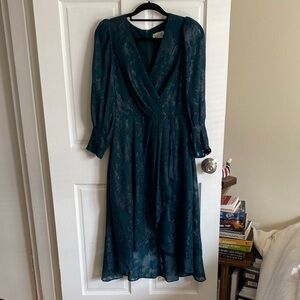 Metallic Floral Jacquard Long Sleeve Dress